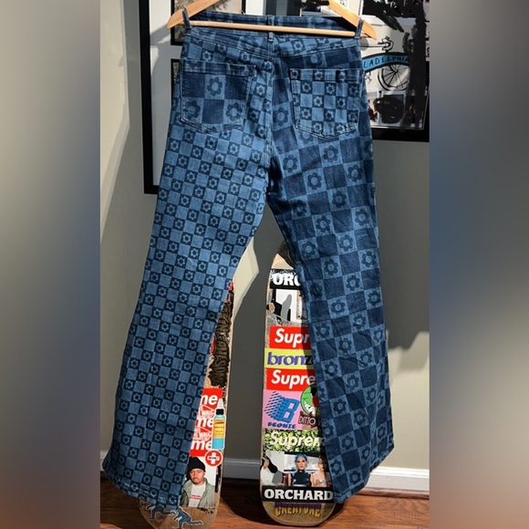 Jaded London High Rise Retro Floral Checkerboard Skinny Flare Jeans - Picture 9 of 9